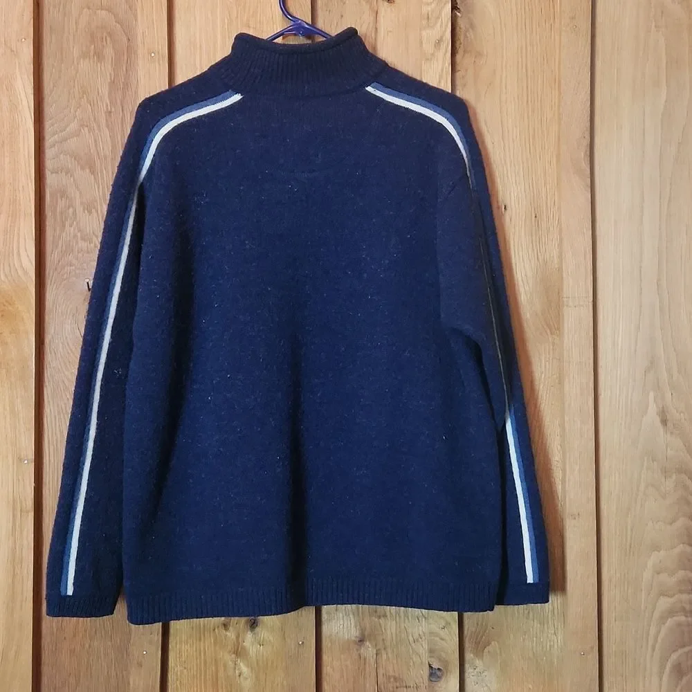 Vintage American Eagle 100% Lambs Wool Mock Meck Quarter Zip Sweater Large Blue